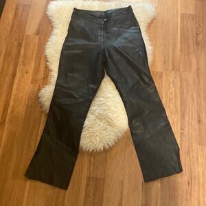 Cache Black Straight Leg Leather Women’s Pants EUC Sz 8 Moto Biker Retro